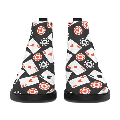 Casino Chip And Card Pattern Print Flat Ankle Boots