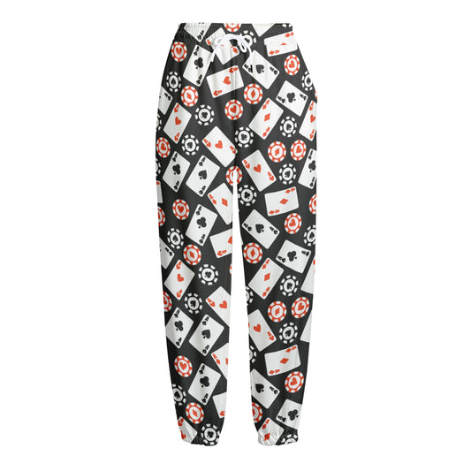 Casino Chip And Card Pattern Print Fleece Lined Knit Pants