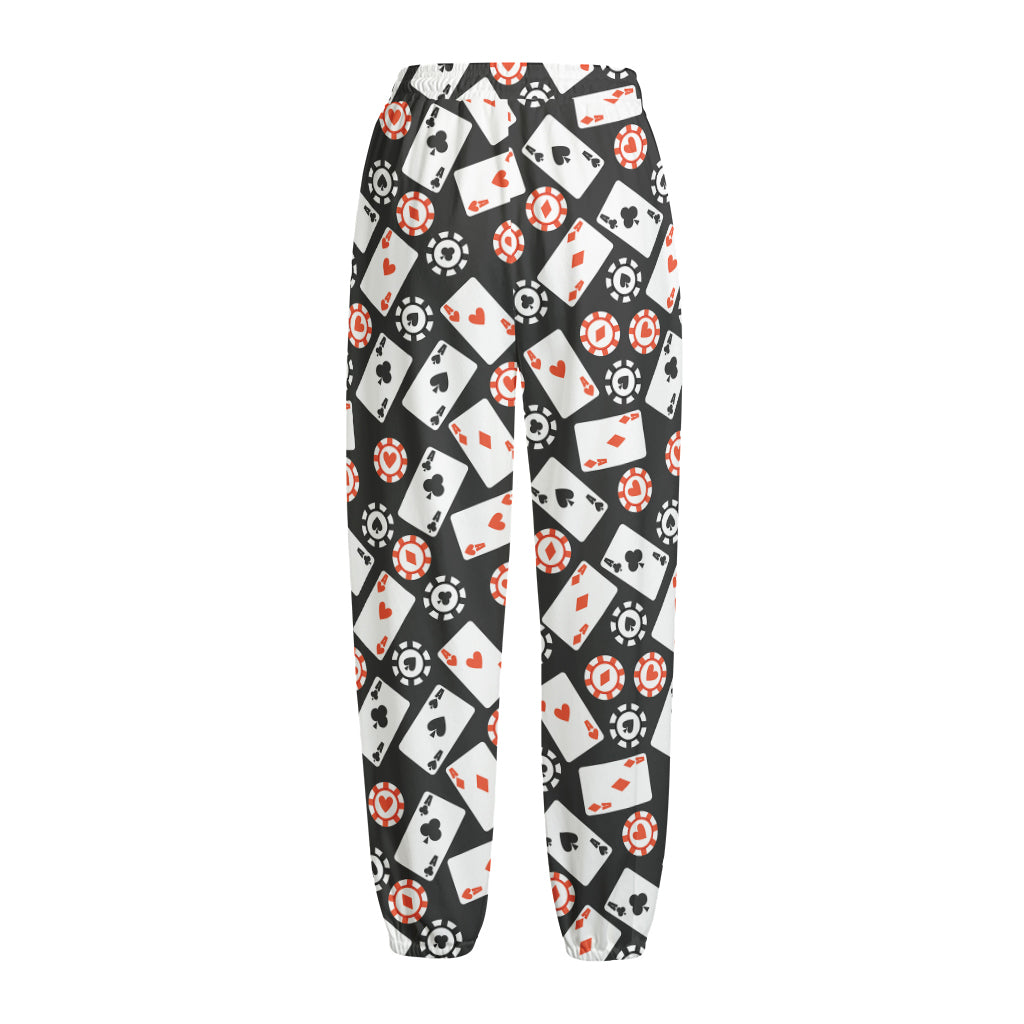 Casino Chip And Card Pattern Print Fleece Lined Knit Pants