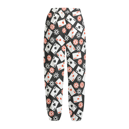 Casino Chip And Card Pattern Print Fleece Lined Knit Pants