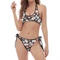 Casino Chip And Card Pattern Print Halter Scoop Tie Side Bikini