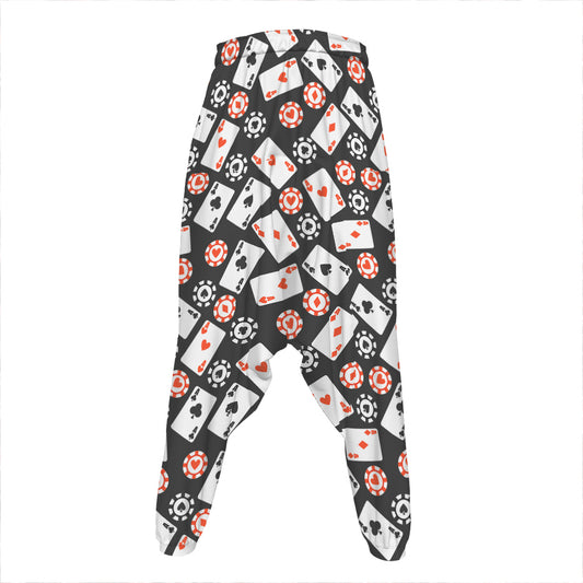 Casino Chip And Card Pattern Print Hammer Pants