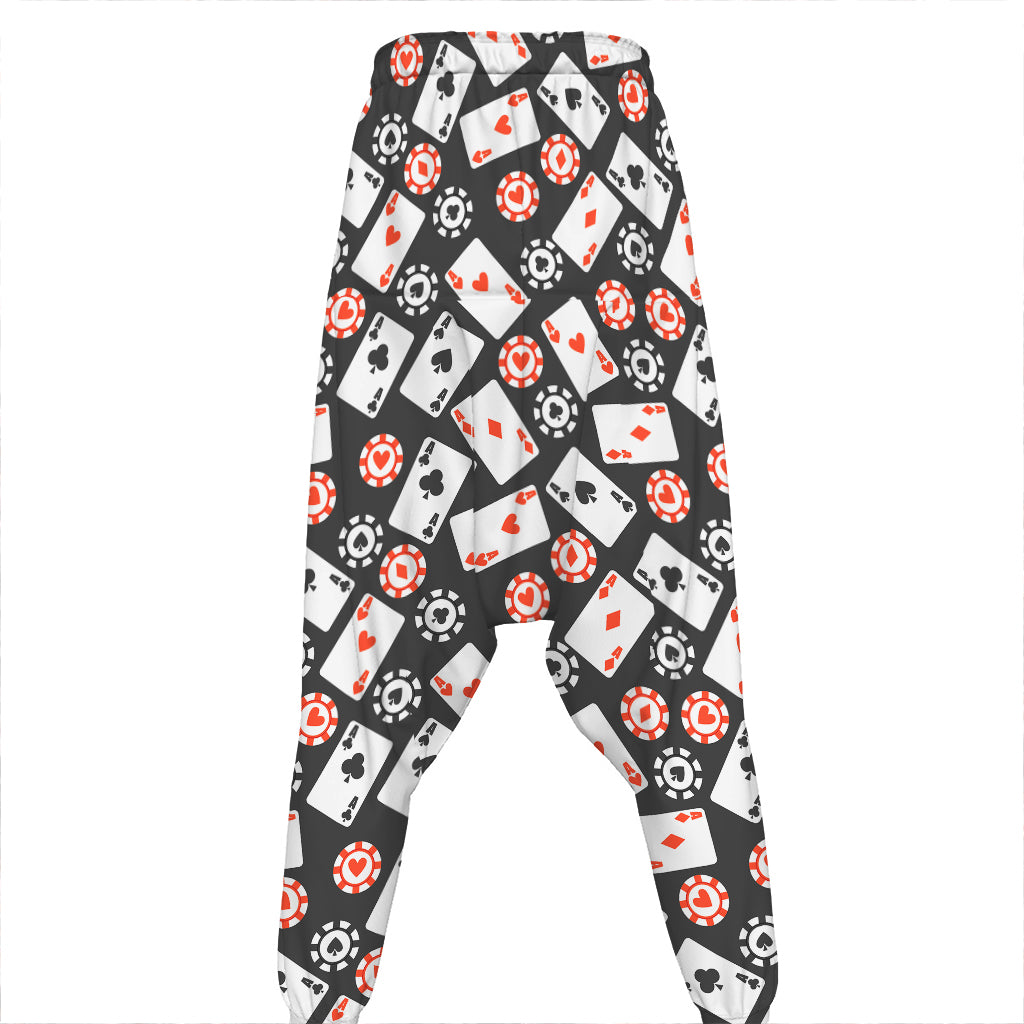 Casino Chip And Card Pattern Print Hammer Pants