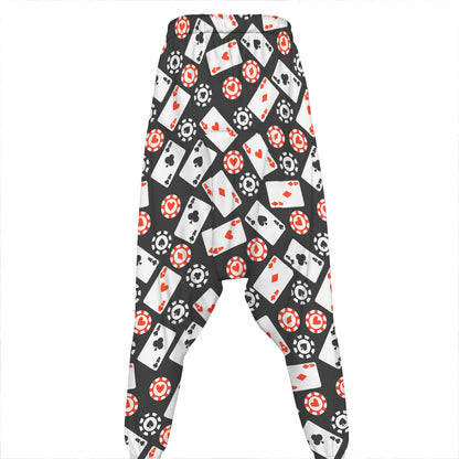 Casino Chip And Card Pattern Print Hammer Pants