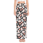 Casino Chip And Card Pattern Print High Slit Maxi Skirt