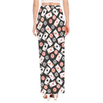 Casino Chip And Card Pattern Print High Slit Maxi Skirt