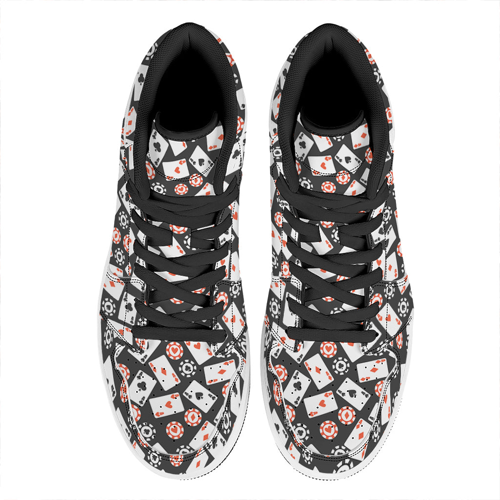 Casino Chip And Card Pattern Print High Top Leather Sneakers