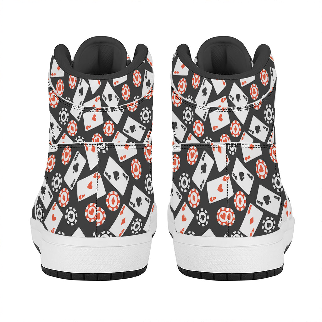 Casino Chip And Card Pattern Print High Top Leather Sneakers