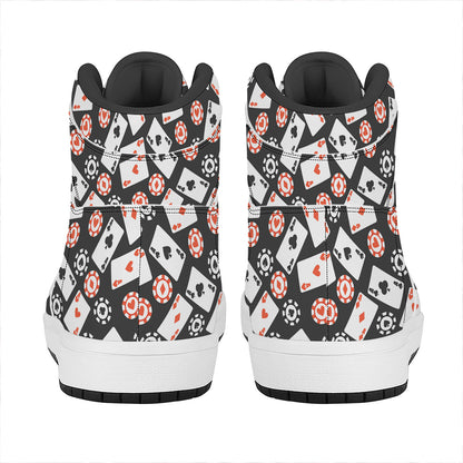 Casino Chip And Card Pattern Print High Top Leather Sneakers