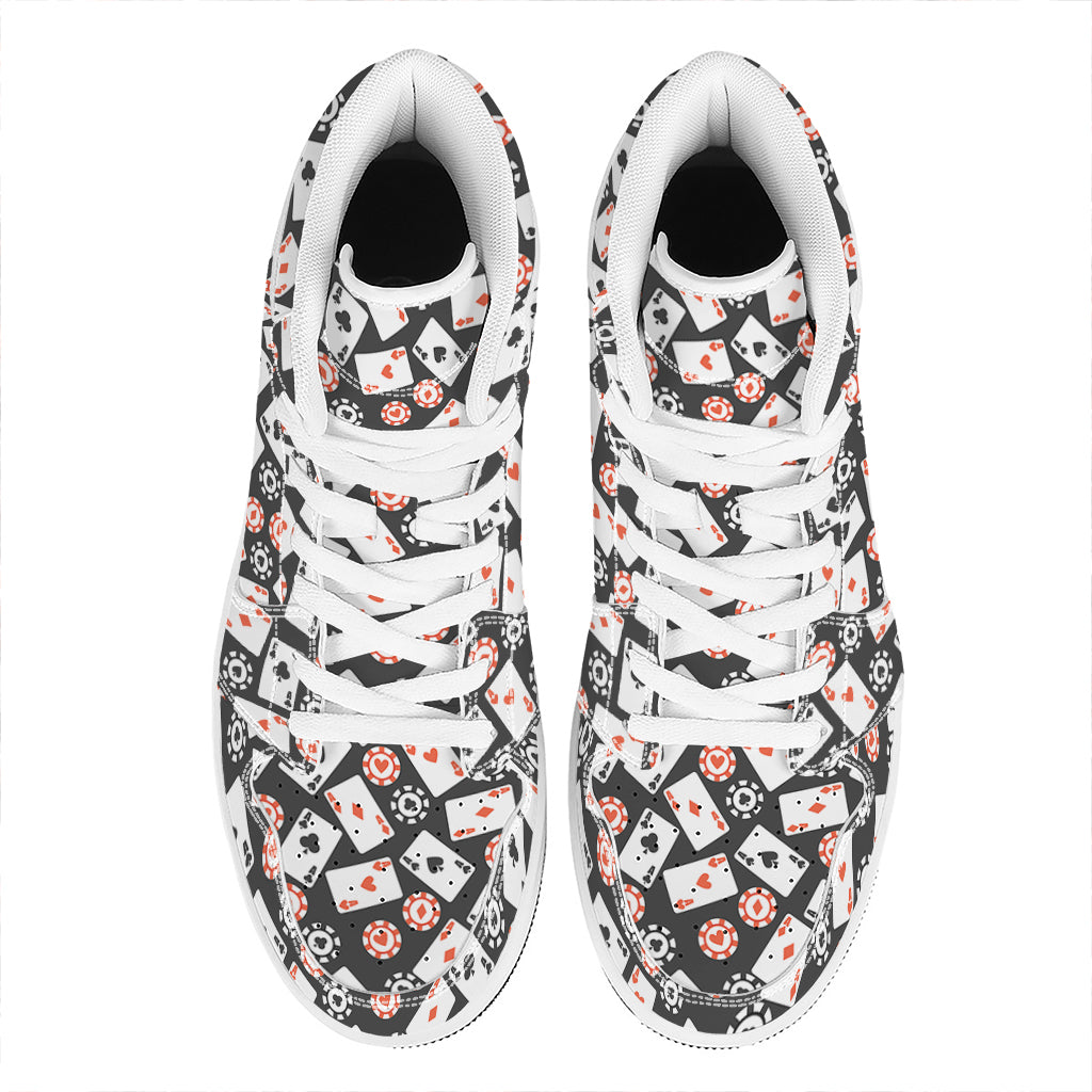 Casino Chip And Card Pattern Print High Top Leather Sneakers