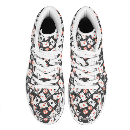 Casino Chip And Card Pattern Print High Top Leather Sneakers