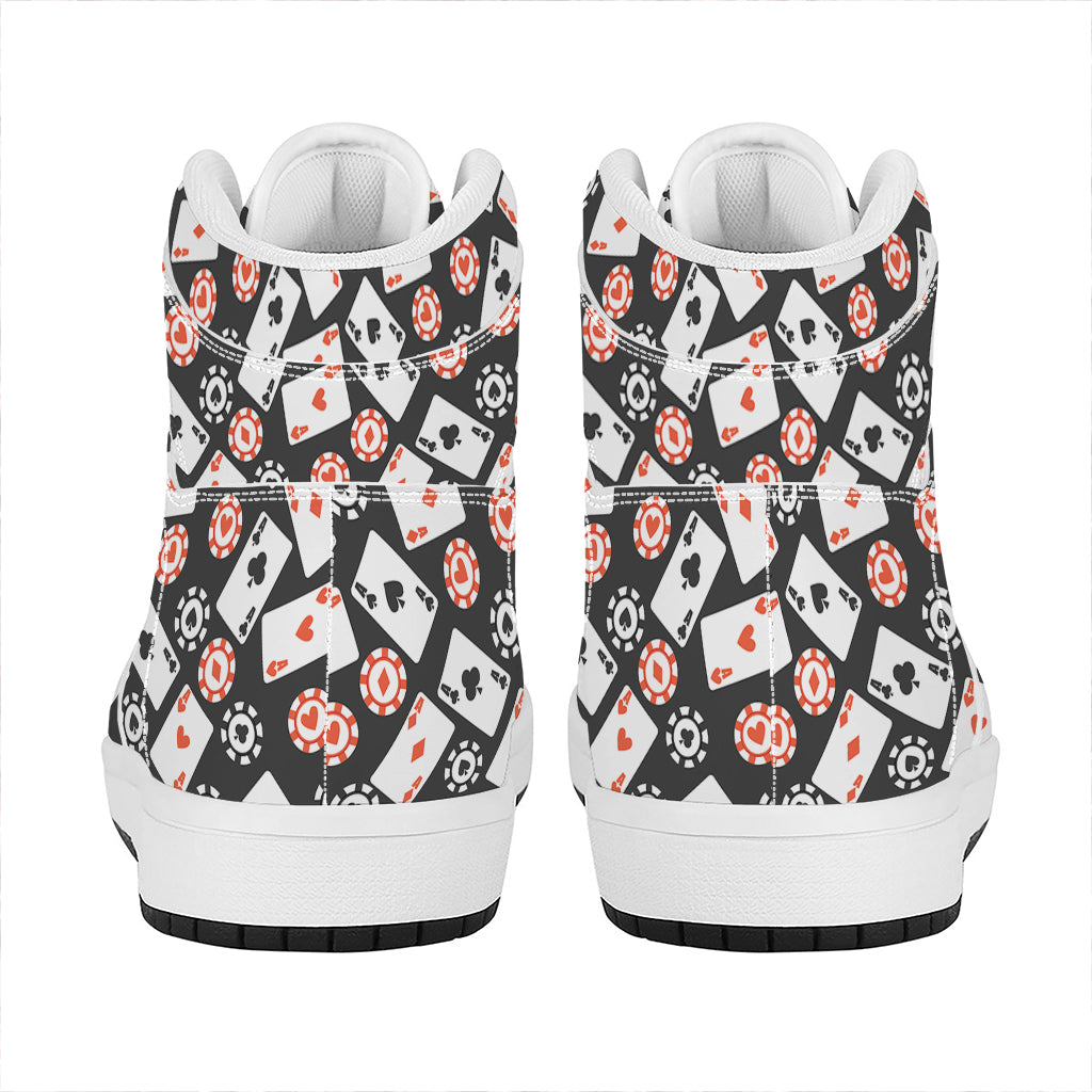 Casino Chip And Card Pattern Print High Top Leather Sneakers