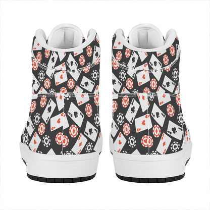 Casino Chip And Card Pattern Print High Top Leather Sneakers