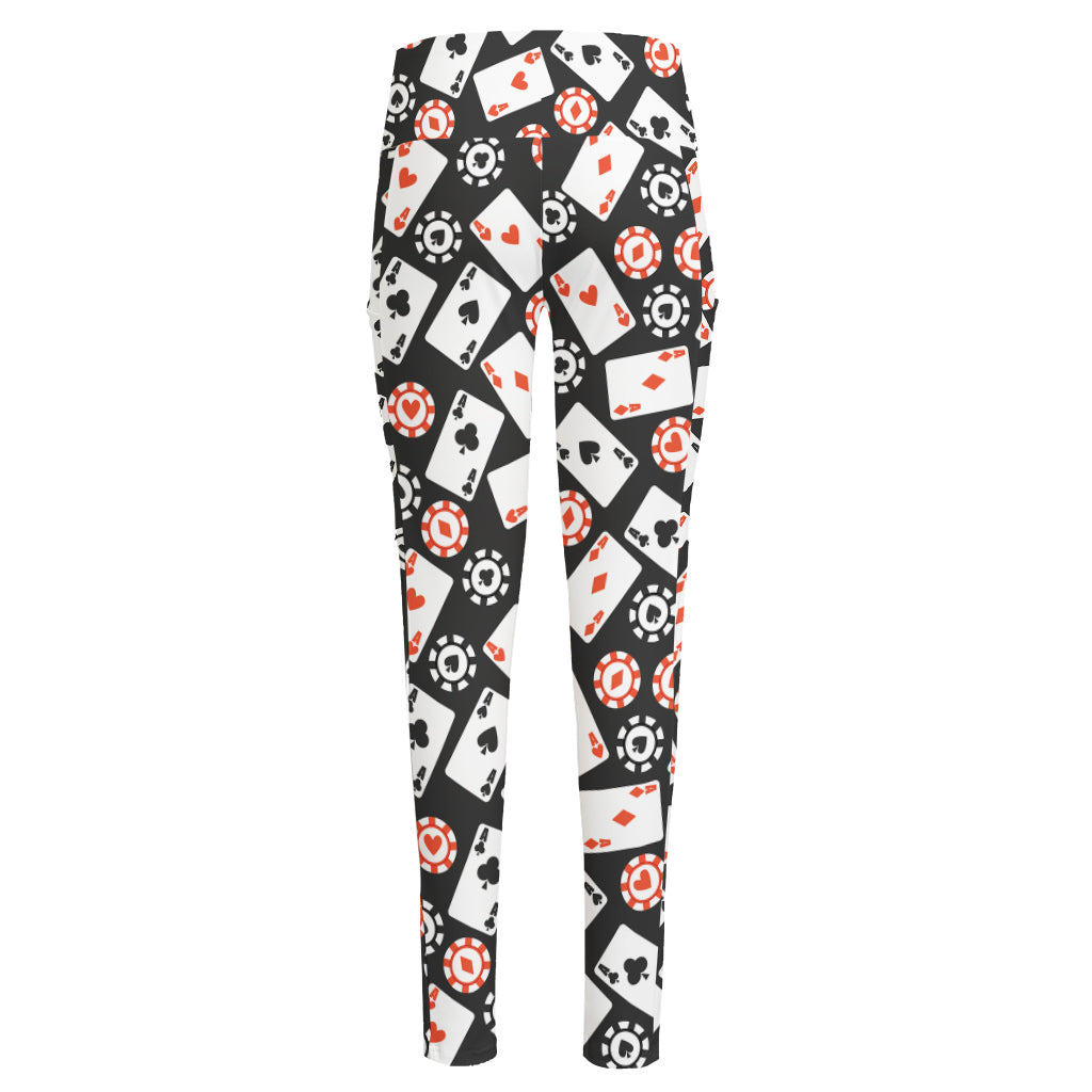 Casino Chip And Card Pattern Print High-Waisted Pocket Leggings