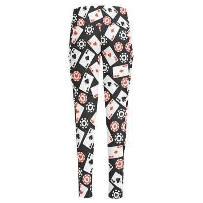 Casino Chip And Card Pattern Print High-Waisted Pocket Leggings