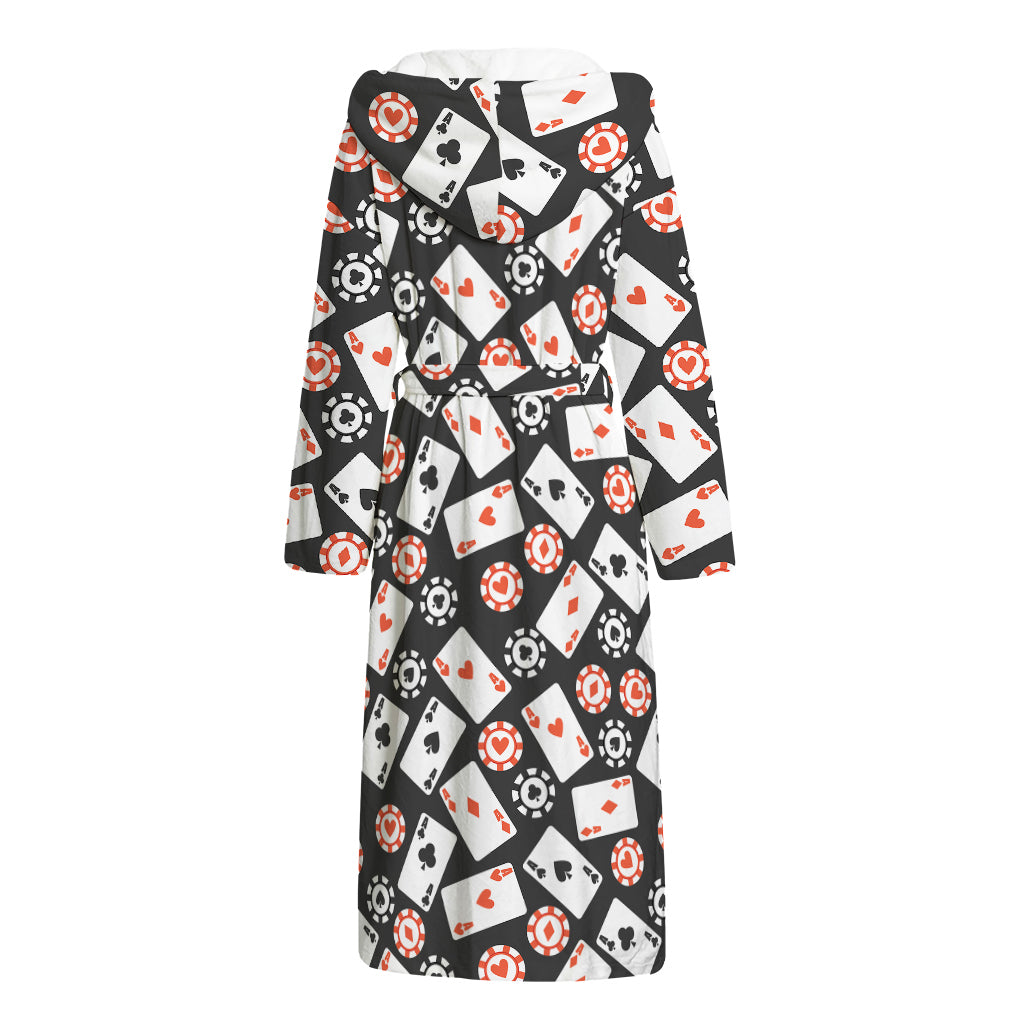 Casino Chip And Card Pattern Print Hooded Bathrobe