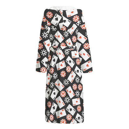 Casino Chip And Card Pattern Print Hooded Bathrobe