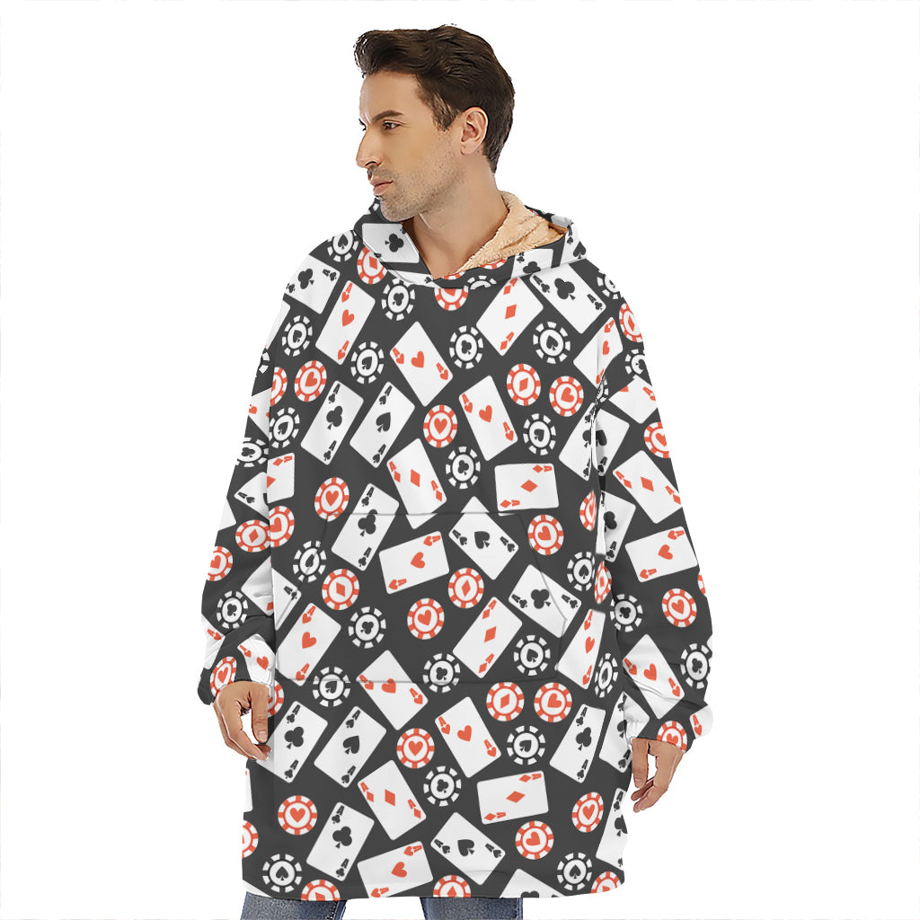 Casino Chip And Card Pattern Print Hoodie Blanket