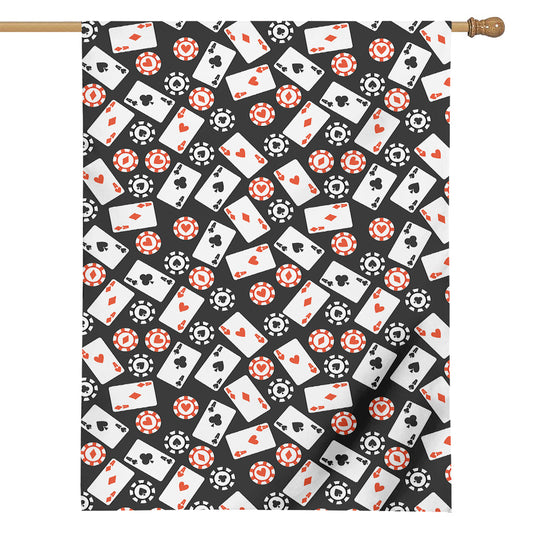 Casino Chip And Card Pattern Print House Flag