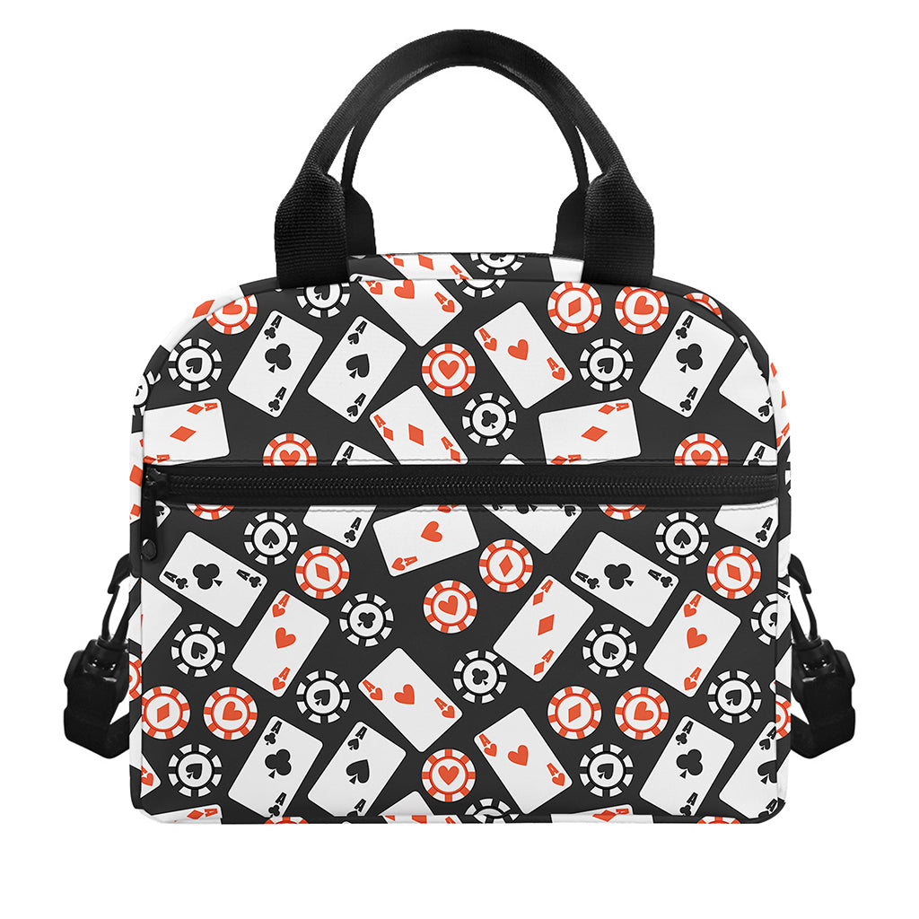 Casino Chip And Card Pattern Print Insulated Lunch Bag