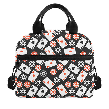 Casino Chip And Card Pattern Print Insulated Lunch Bag