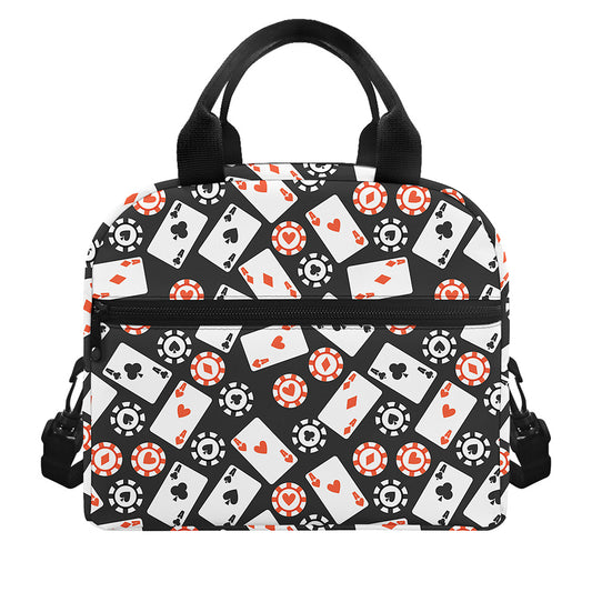 Casino Chip And Card Pattern Print Insulated Lunch Bag