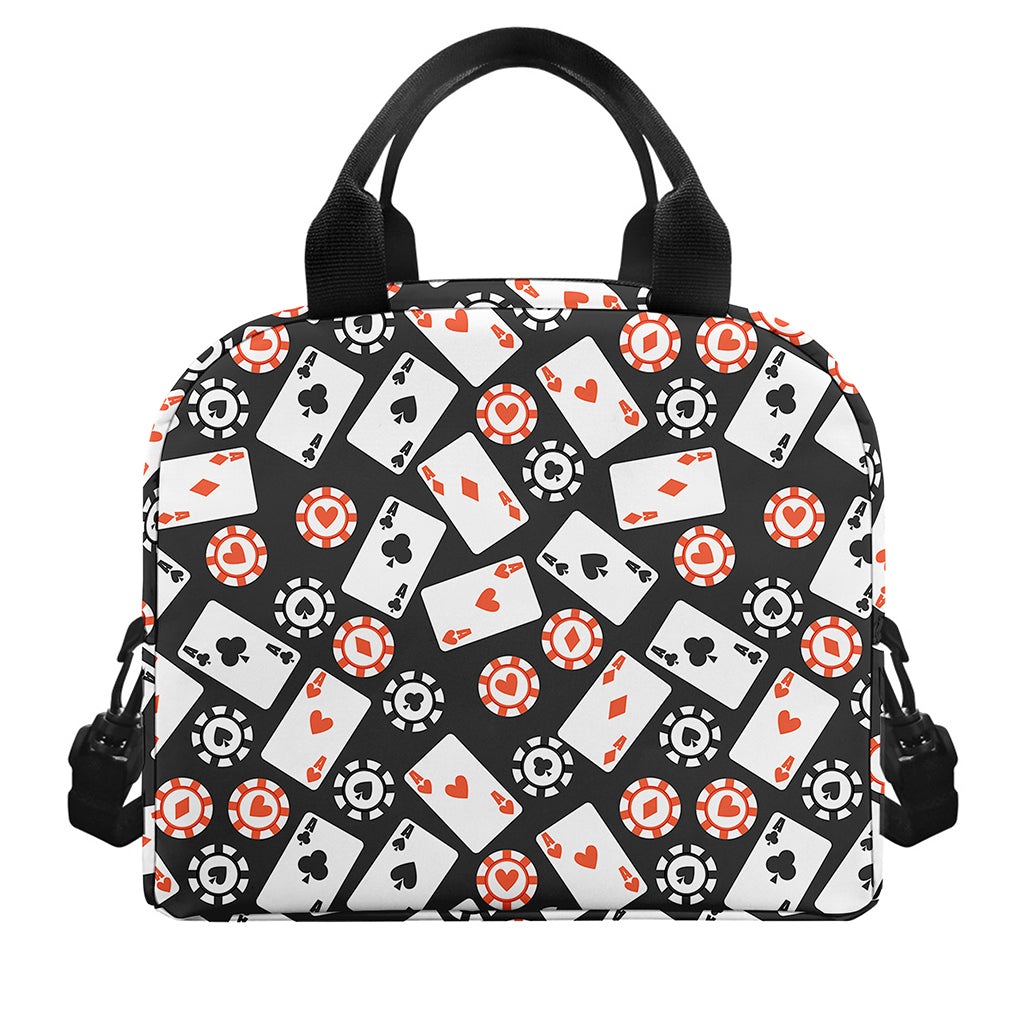 Casino Chip And Card Pattern Print Insulated Lunch Bag