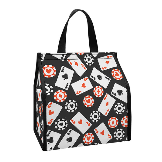 Casino Chip And Card Pattern Print Insulated Lunch Tote