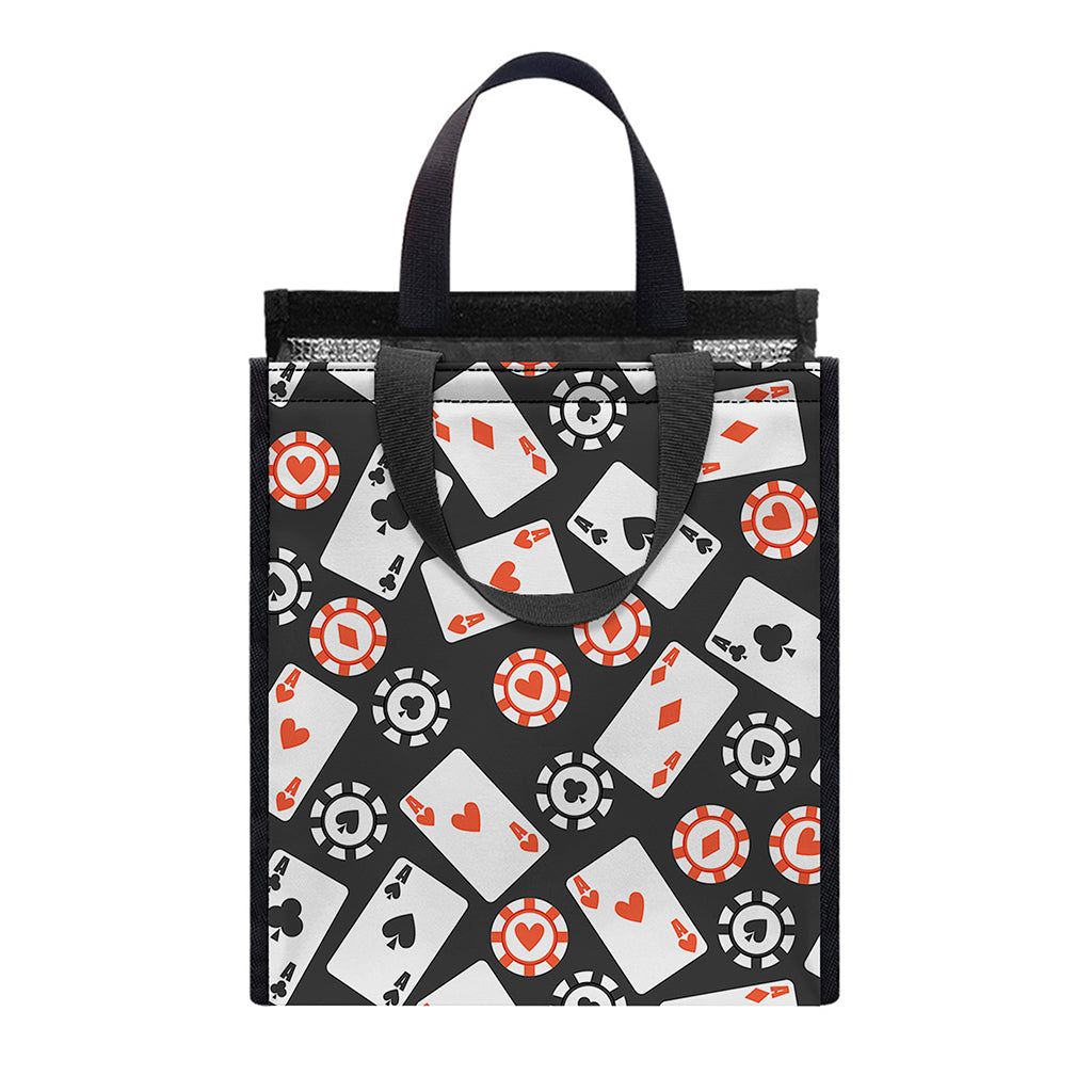 Casino Chip And Card Pattern Print Insulated Lunch Tote