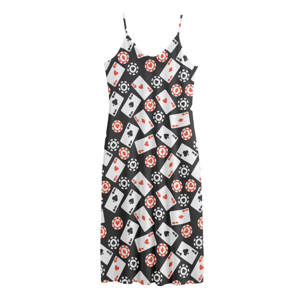 Casino Chip And Card Pattern Print Jersey Midi Cami Dress