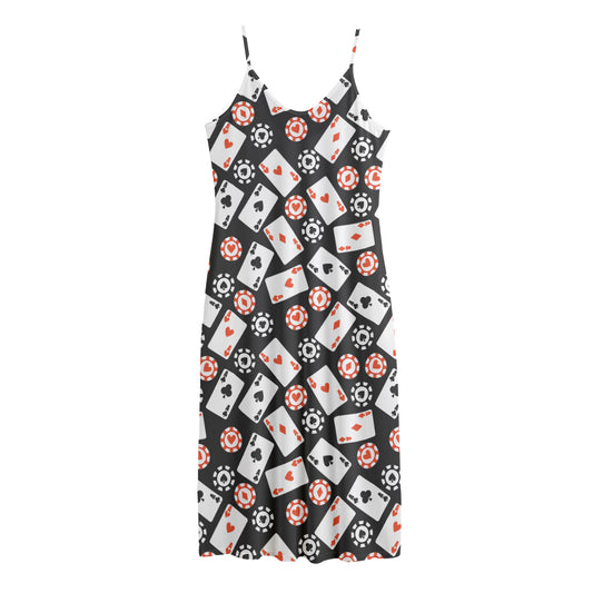 Casino Chip And Card Pattern Print Jersey Midi Cami Dress
