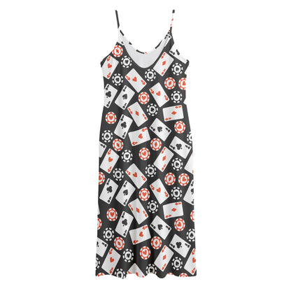 Casino Chip And Card Pattern Print Jersey Midi Cami Dress