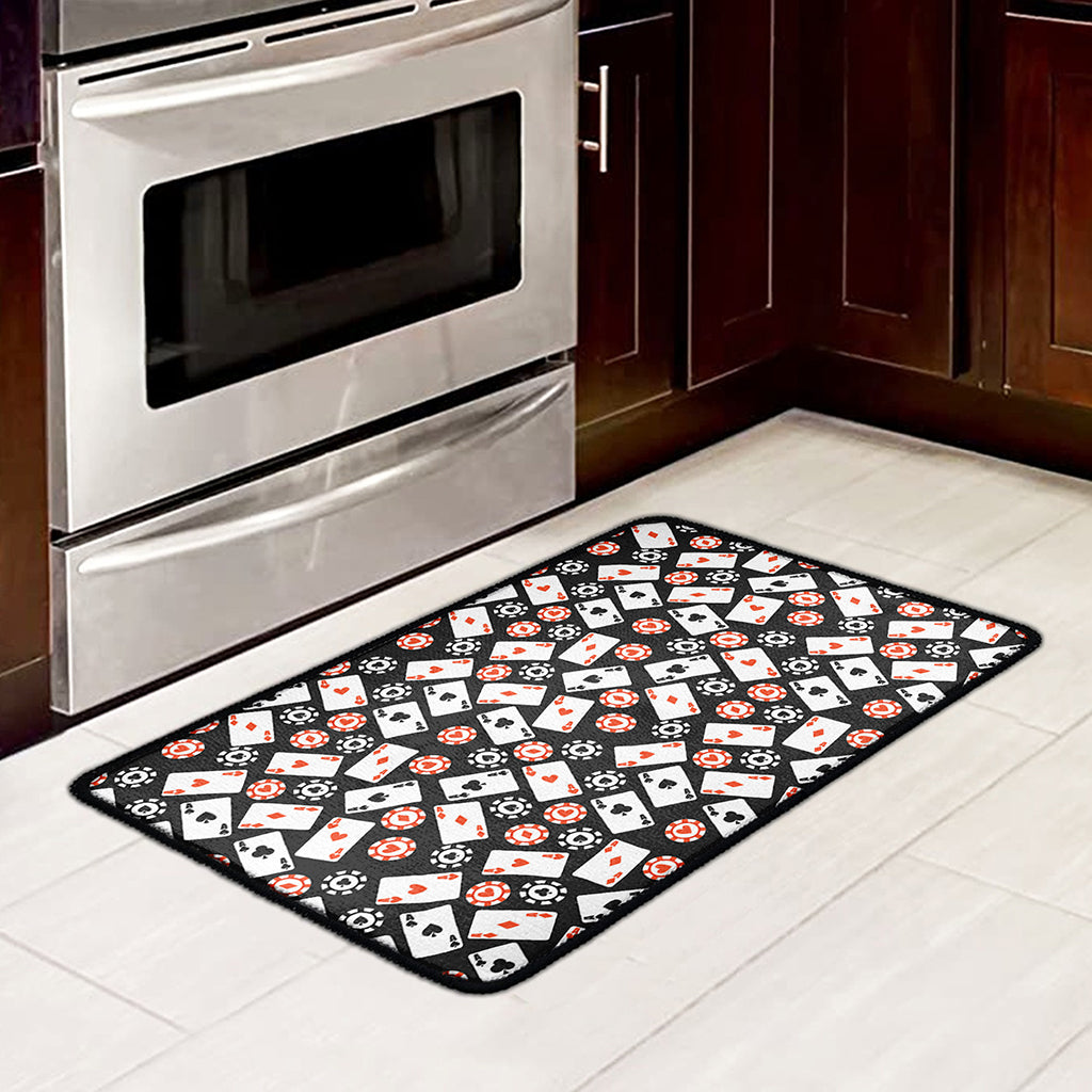 Casino Chip And Card Pattern Print Kitchen Mat