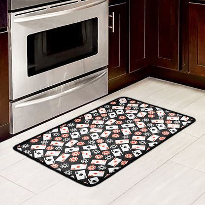 Casino Chip And Card Pattern Print Kitchen Mat
