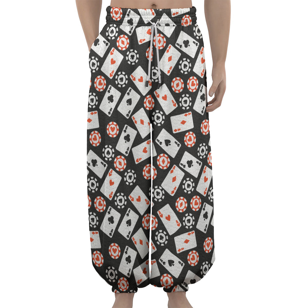 Casino Chip And Card Pattern Print Lantern Pants