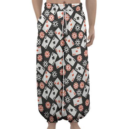 Casino Chip And Card Pattern Print Lantern Pants
