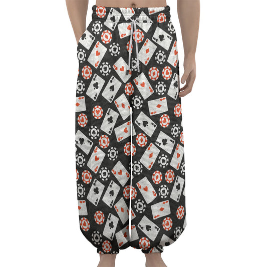 Casino Chip And Card Pattern Print Lantern Pants