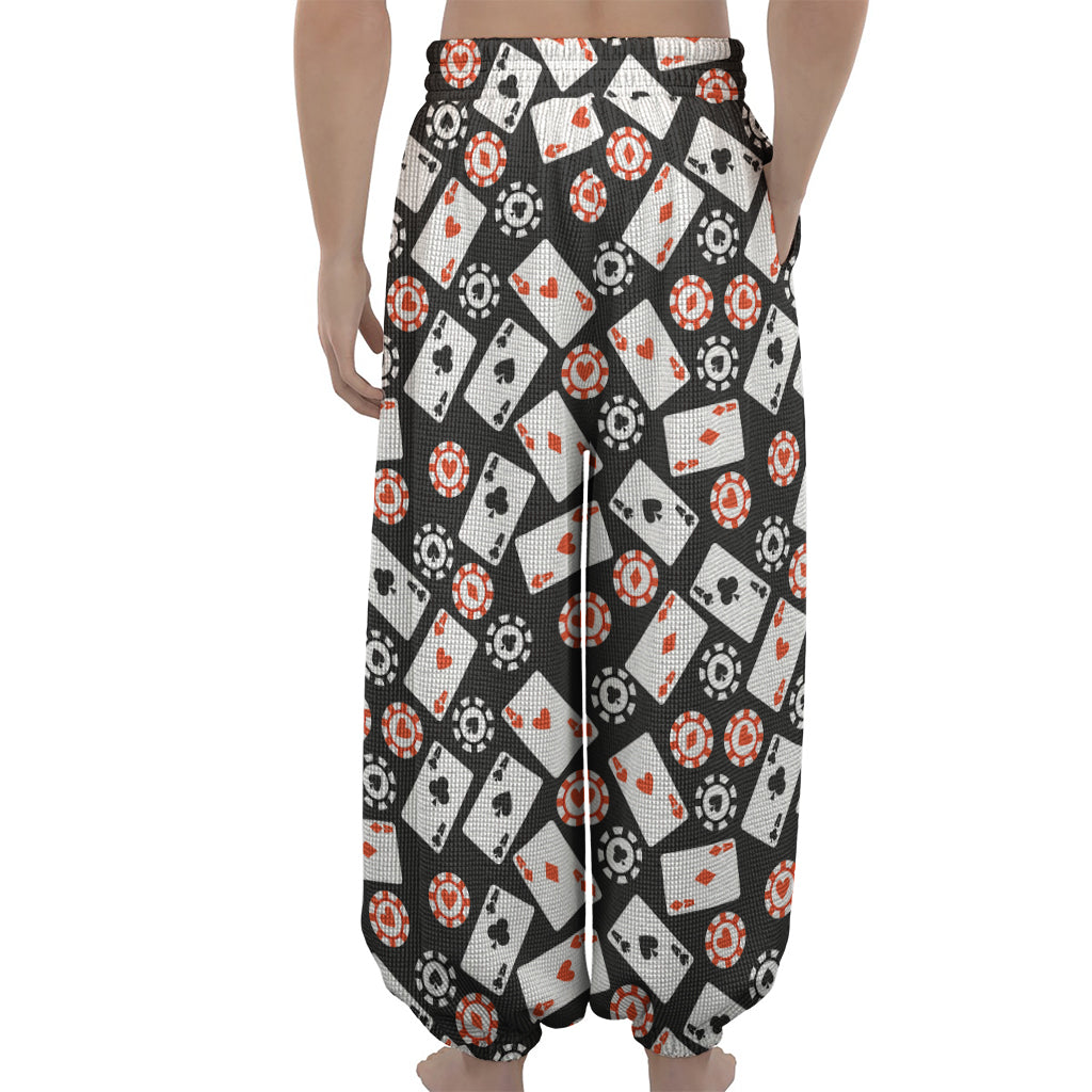 Casino Chip And Card Pattern Print Lantern Pants