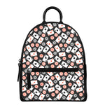 Casino Chip And Card Pattern Print Leather Backpack