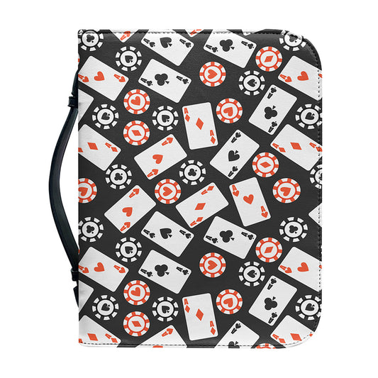 Casino Chip And Card Pattern Print Leather Bible Cover