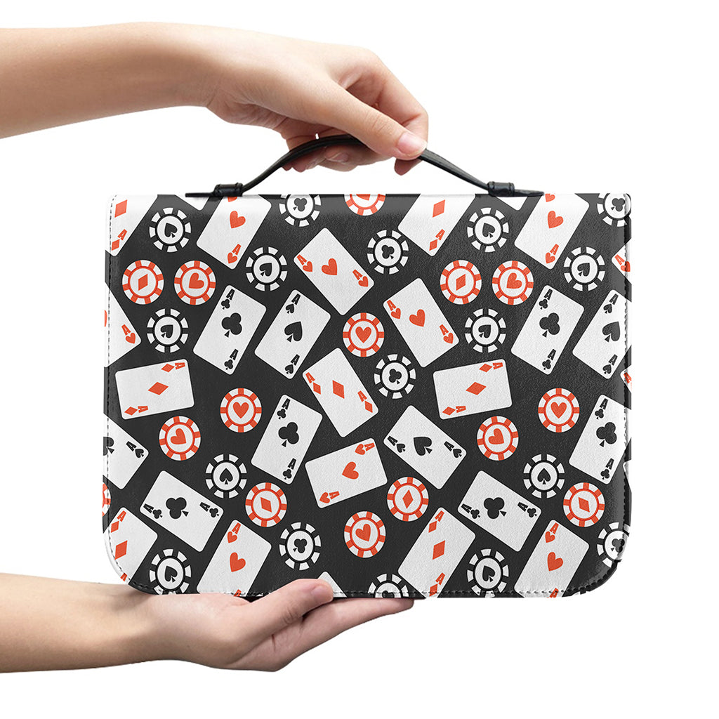 Casino Chip And Card Pattern Print Leather Bible Cover