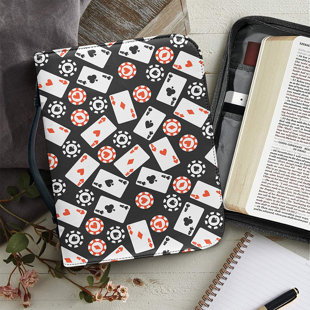 Casino Chip And Card Pattern Print Leather Bible Cover