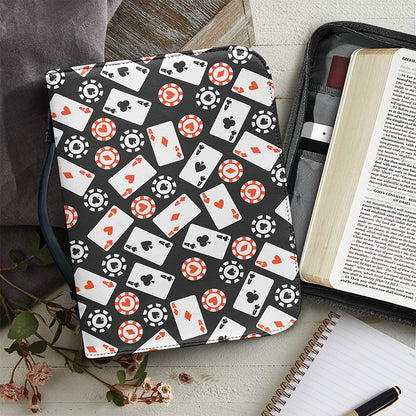 Casino Chip And Card Pattern Print Leather Bible Cover
