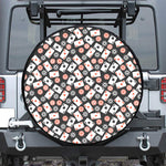 Casino Chip And Card Pattern Print Leather Spare Tire Cover