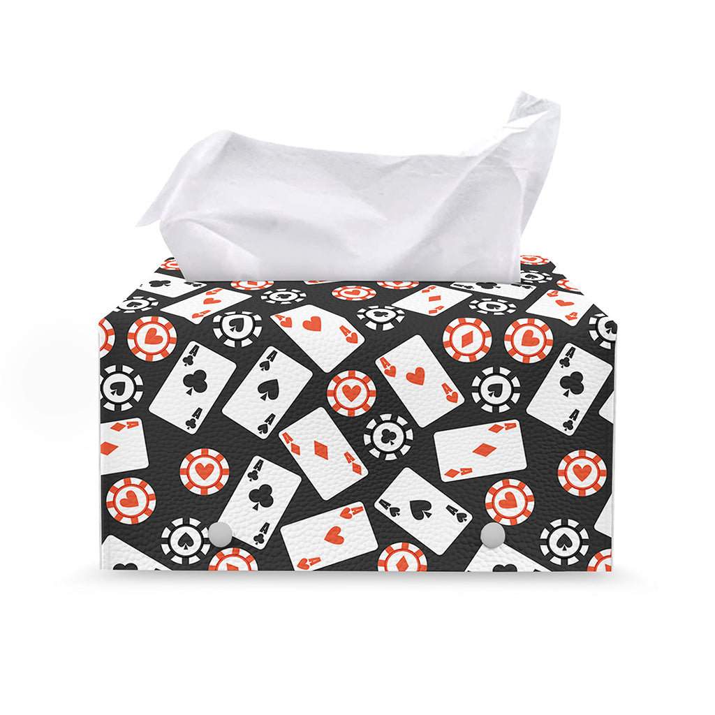 Casino Chip And Card Pattern Print Leather Tissue Box Cover