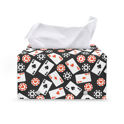 Casino Chip And Card Pattern Print Leather Tissue Box Cover