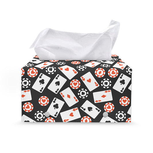 Casino Chip And Card Pattern Print Leather Tissue Box Cover