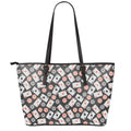 Casino Chip And Card Pattern Print Leather Tote Bag With Zipper