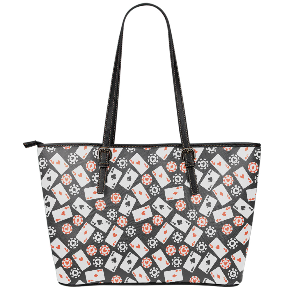 Casino Chip And Card Pattern Print Leather Tote Bag