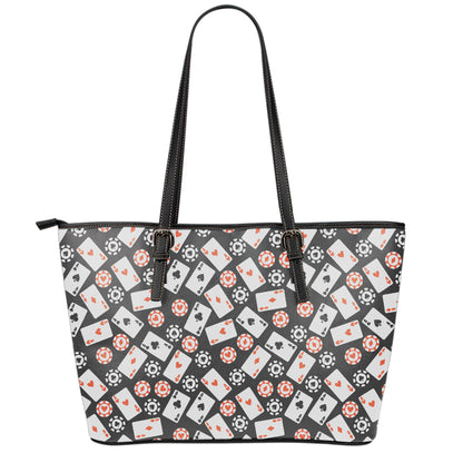 Casino Chip And Card Pattern Print Leather Tote Bag